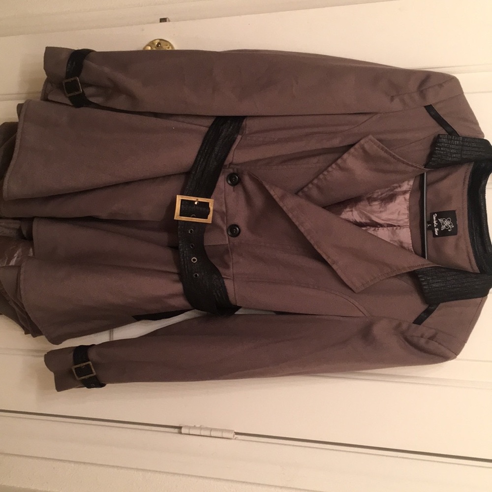 Taupe Trench Coat With Black Buckles